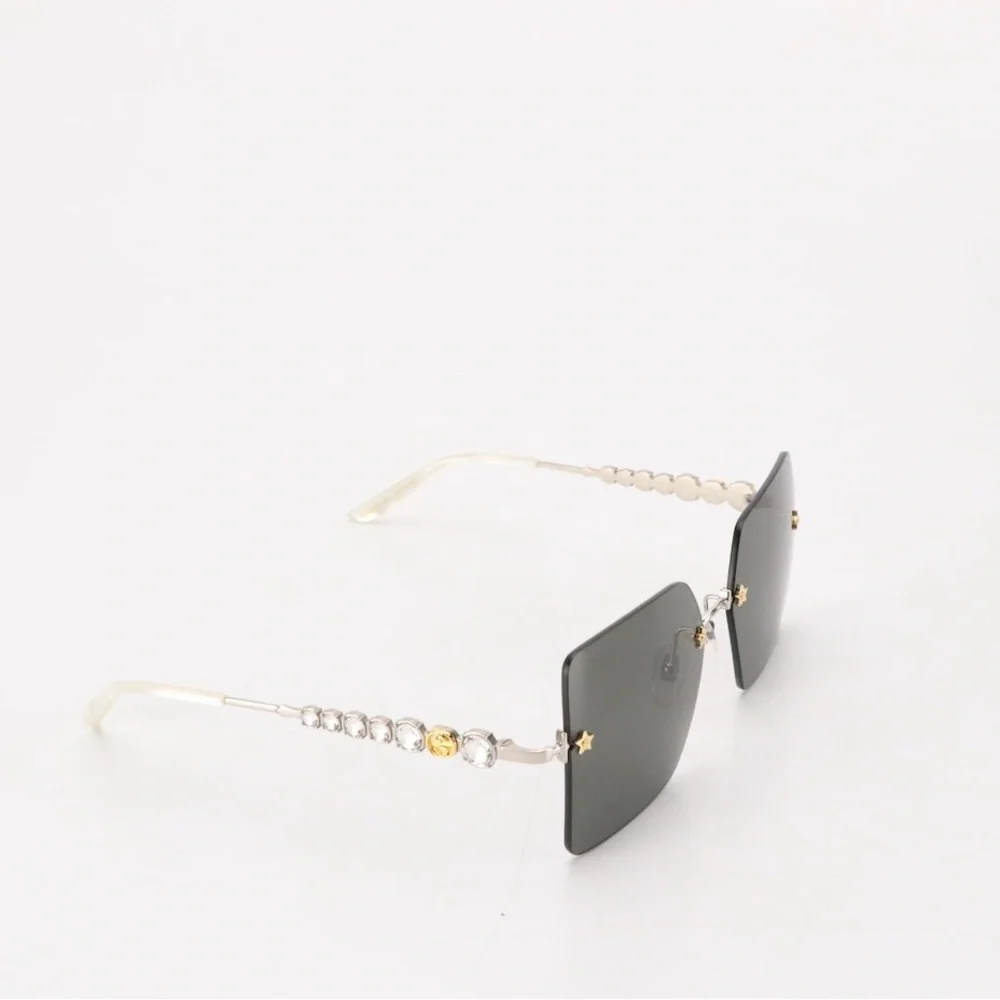 Gucci Square Sunglasses with Star Stud and Rhinestone Details with Case